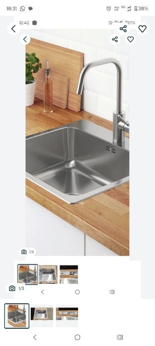 LÅNGUDDEN
Zlew wpuszczany, 1 komorowy, stal nierdz, 56x53 cm