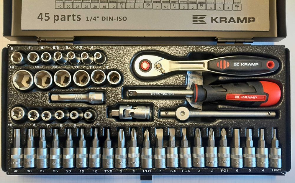 Zestaw kluczy nasadowych 1/4” 45 elementów KRAMP GRENE NOWE