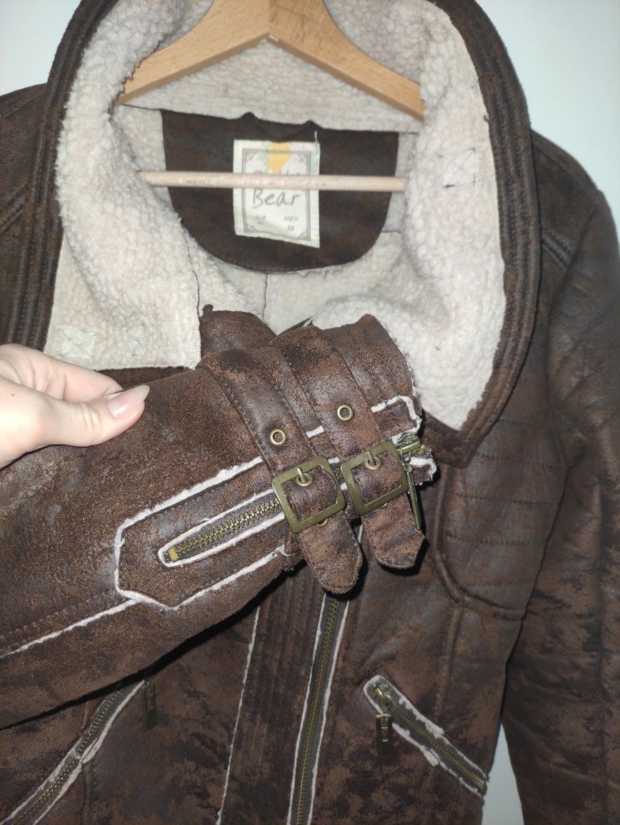 Korzuch brązowy jak nowy Pull&Bear ramoneska futerko kurtka 38 M