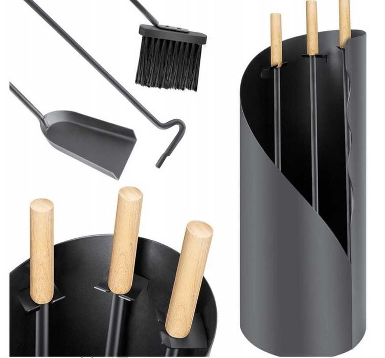 Zestaw kominkowy 4-częściowy miotłą, łopatą pogrzebaczem i stojakiem