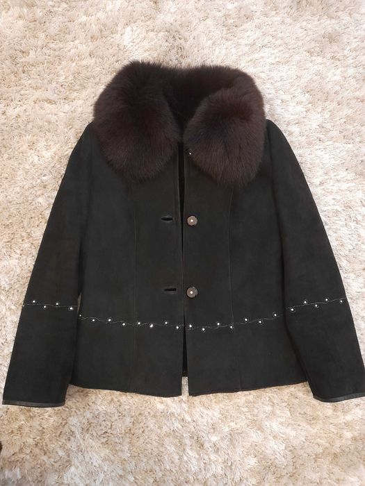 Дублянка натуральна овчина з кристалами Swarovski. Комір песець