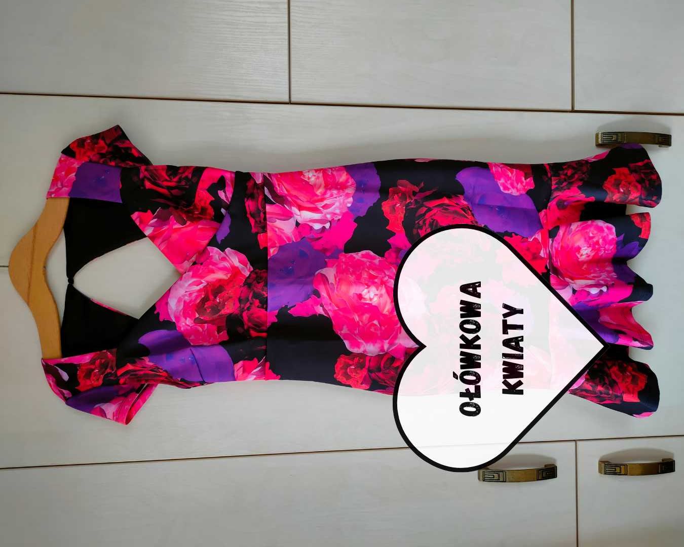NOWA, czarna sukienka w kwiaty r. 42, Bodyflirt (Bonprix)
