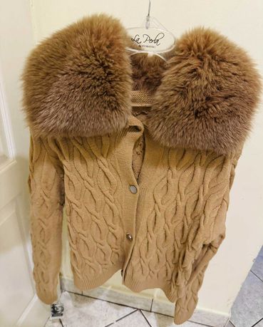 Sweter lis kołnierz premium nowe camel