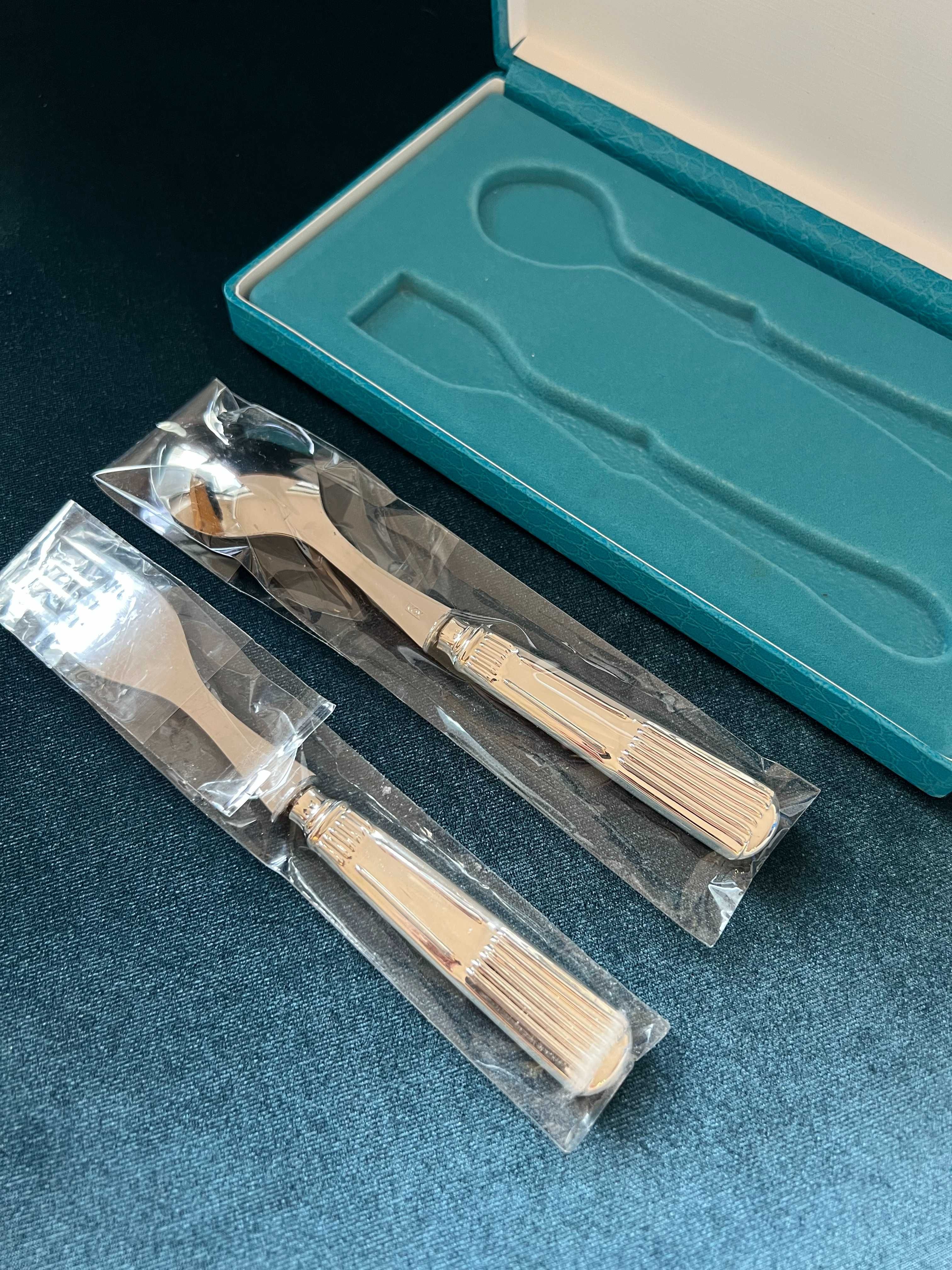 Conjunto de Talheres Colher e Garfo Infantis Cabo em PRATA em Estojo