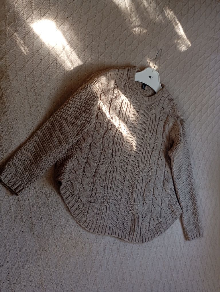 MANGO S-M beżowy sweter warkoszowy splot