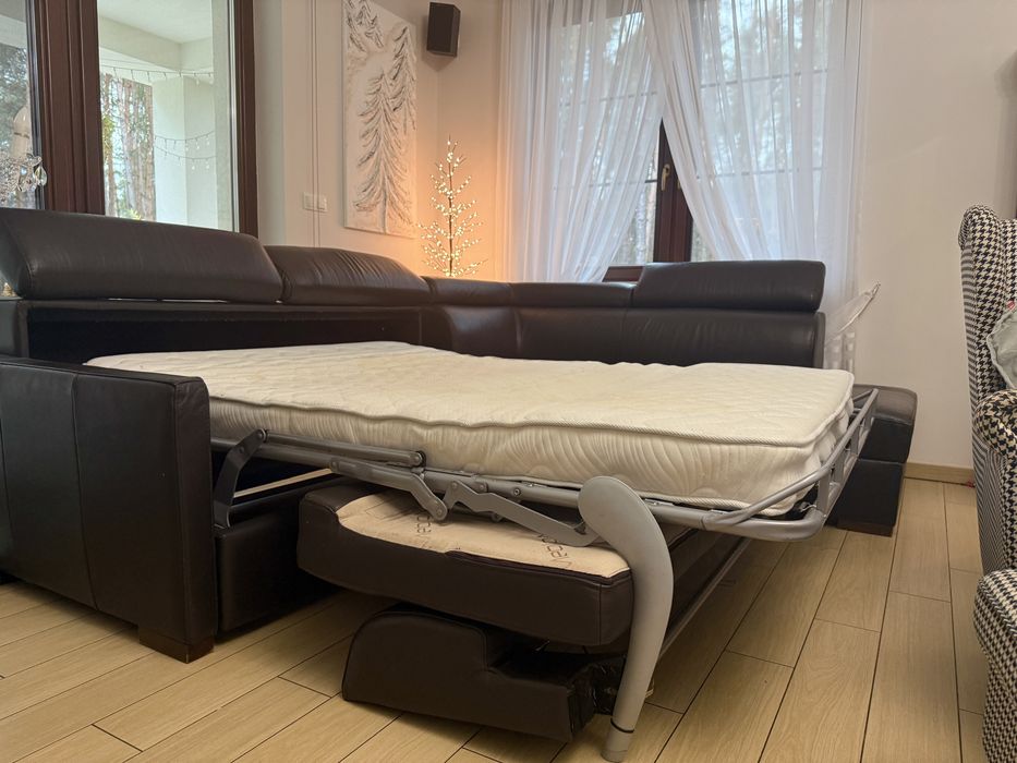 Kanapa ze skóry naturalnej z opcja spania