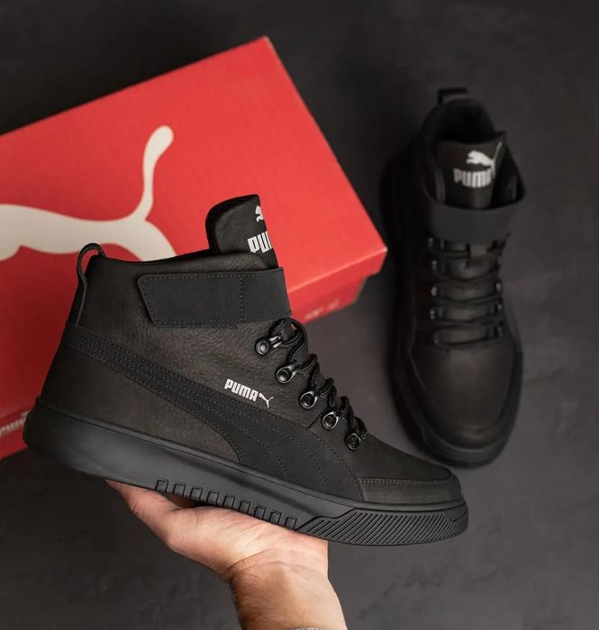 ТОП. Зимние кроссовки на меху мужские Puma, кожаные ботинки на зиму