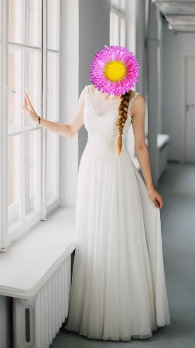 piękna suknia ślubna boho, rustykalna, muślin, rusałka, zwiewna, ślub