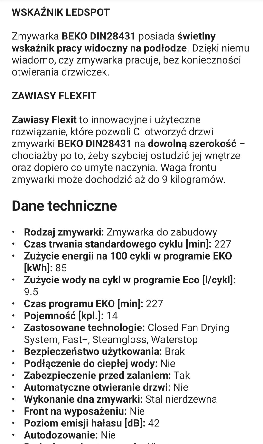 Zmywarka Beko do zabudowy