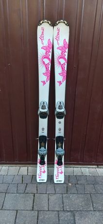 Narty Atomic 120 buty Rossignol 220-235 dziewczynka białe różowe kijki
