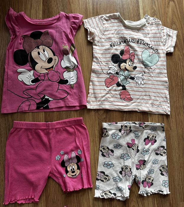 Trzy letnie komplety myszka minnie kokarki koszulki 104