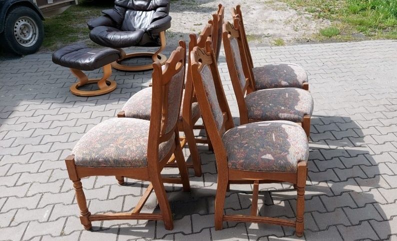 Stół rozkładany, 6 krzeseł w stylu rustykalnym