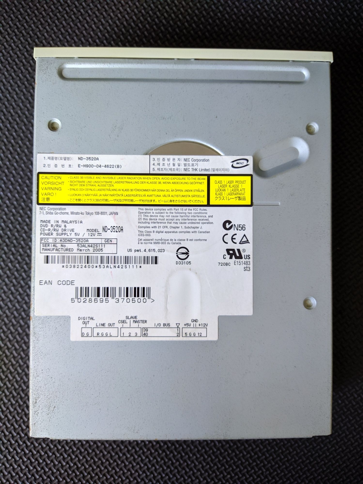 Leitor gravador de CD e DVD NEC ND-NEC3520A