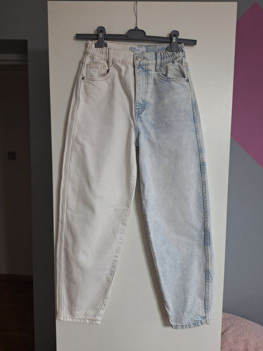 Damskie spodnie jeansy z wysokim stanem dwukolorowe Bershka 32 xxs