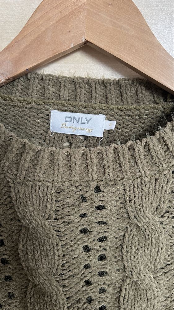 Sweter ONLY ażurowy wzór, khaki S/M