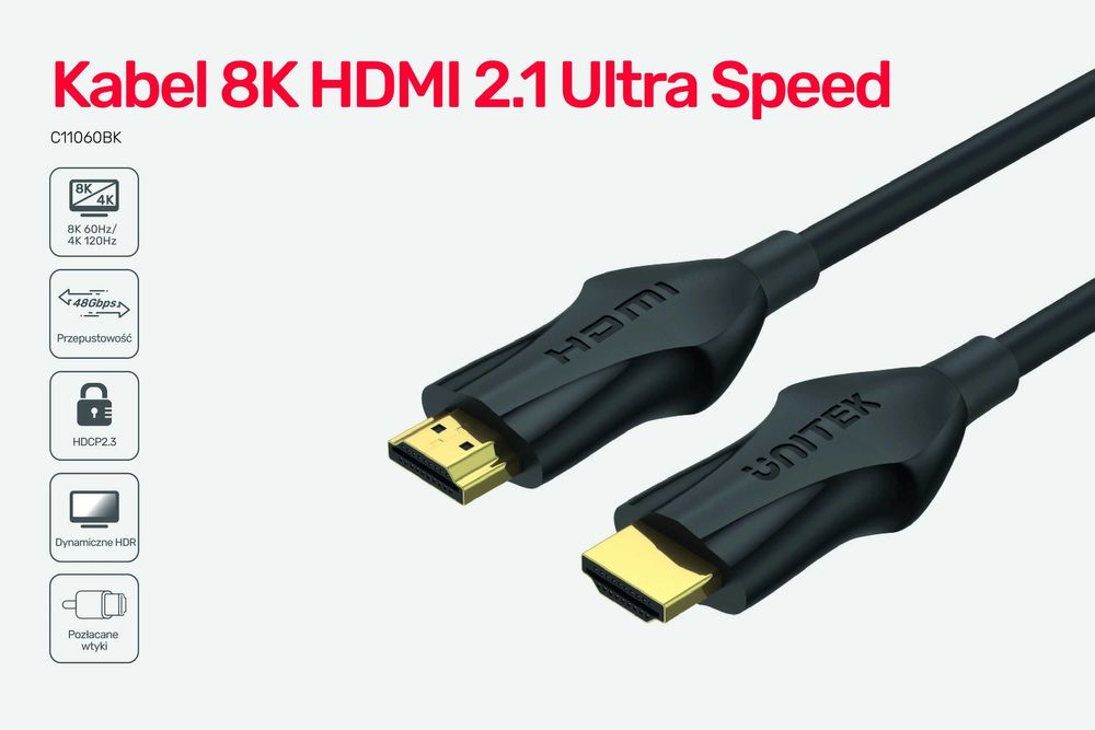 UNITEK KABEL HDMI 2.1 8K, 4K 120HZ, C11060BK-2M Posiadam 28 sztuk