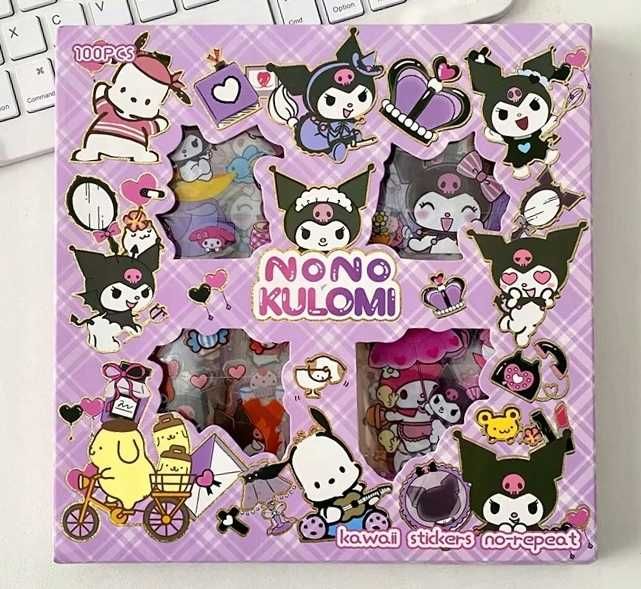 pudełko prezentowe zestaw 100 arkuszy naklejek Kuromi Sanrio Kawaii