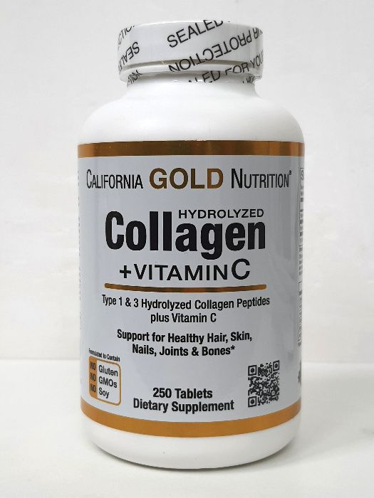 Коллаген California Gold Nutrition, тип 1 и 3, с витамином C, 250 табл