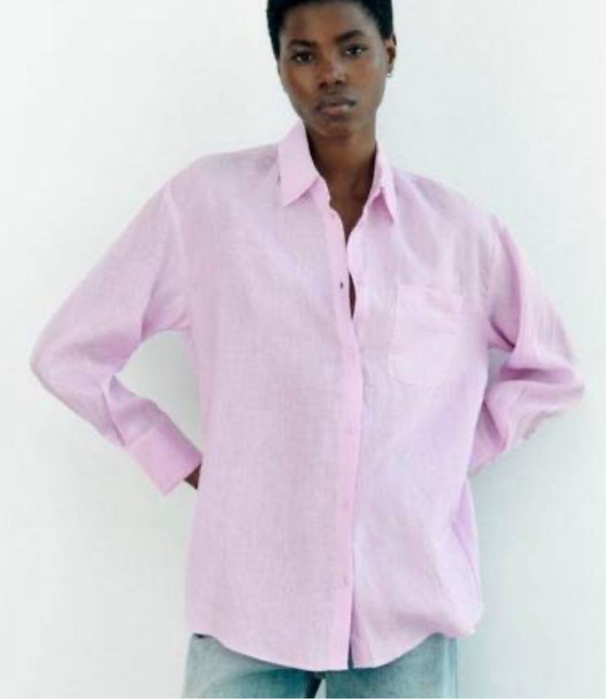 Zara сорочка рубалка лляна льон рожева