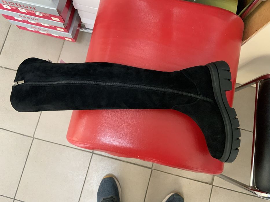 Ботфорты зимние европейка натуральный замш кожа