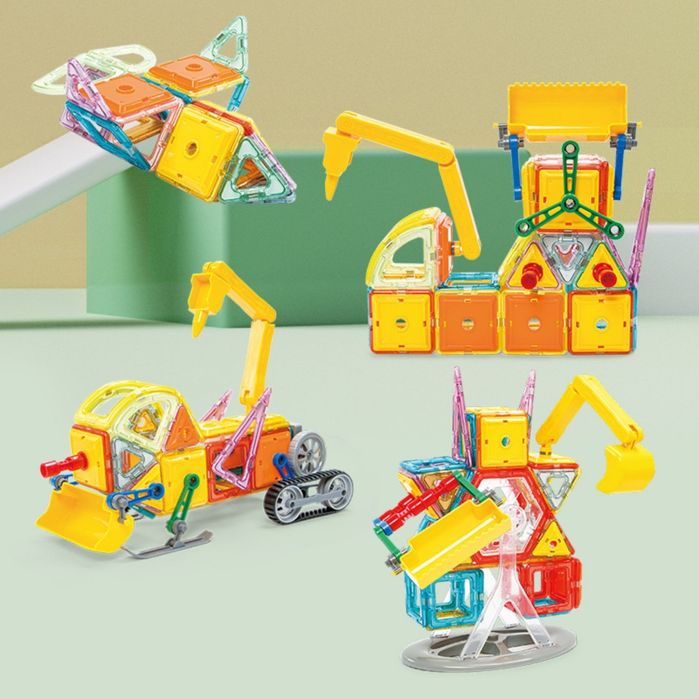 WOOPIE Klocki Magnetyczne Kolorowe 3D Pojazdy Zestaw STEAM 80el.