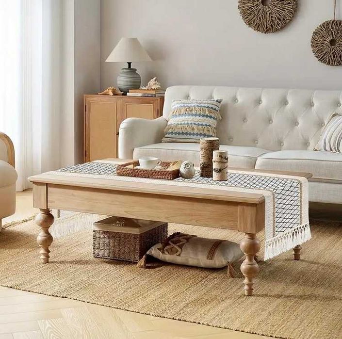 Bieżnik boho w kratkę, obrus 180x30 – kratka z frędzlami