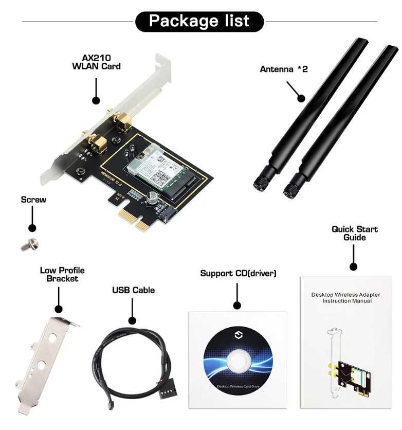 Wi-Fi 6E Intel AX210 NGFF Bluetooth 5.3 m.2 pcie адаптер wifi модуль
