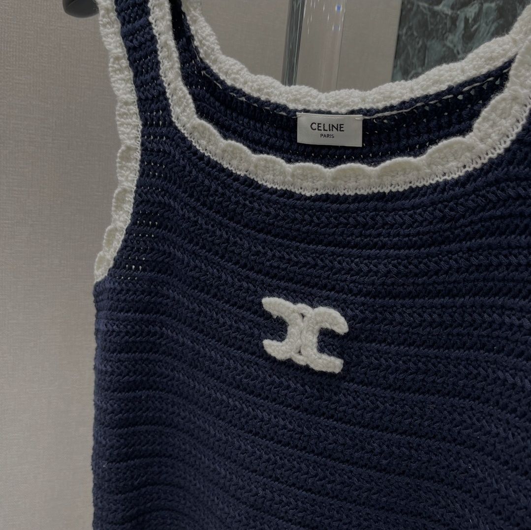 Celine – dzianinowy top w paski z haftem Triomphe