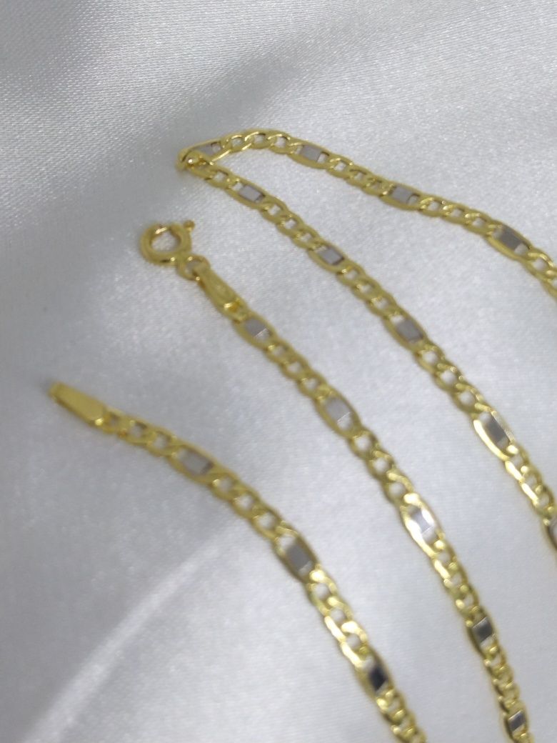 Złoty łańcuszek złoto żółte i białe próby 585, 45 cm