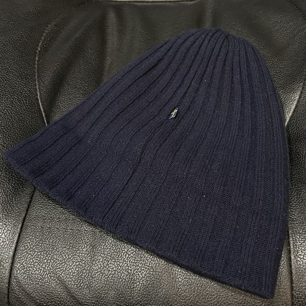 Шапка fjallraven hat navy синя wool шерсть вовна біні