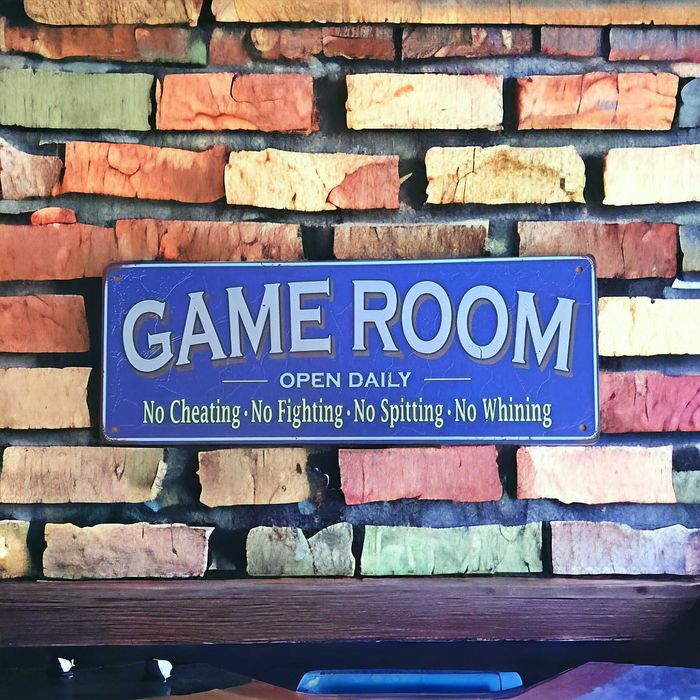 Tabliczka informacyjna GAME ROOM 40x15cm, dekoracja ścienna, niebieska