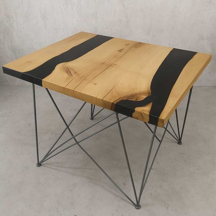 Stół 100 x 100 cm z żywicą epoksydową drewniany epoxy resin loft