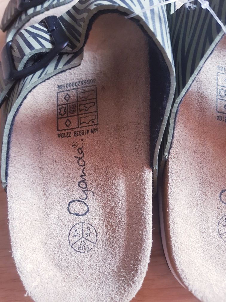 Nowe klapki damskie ze skórzaną wkładka marki Oyanda rozmiar 37