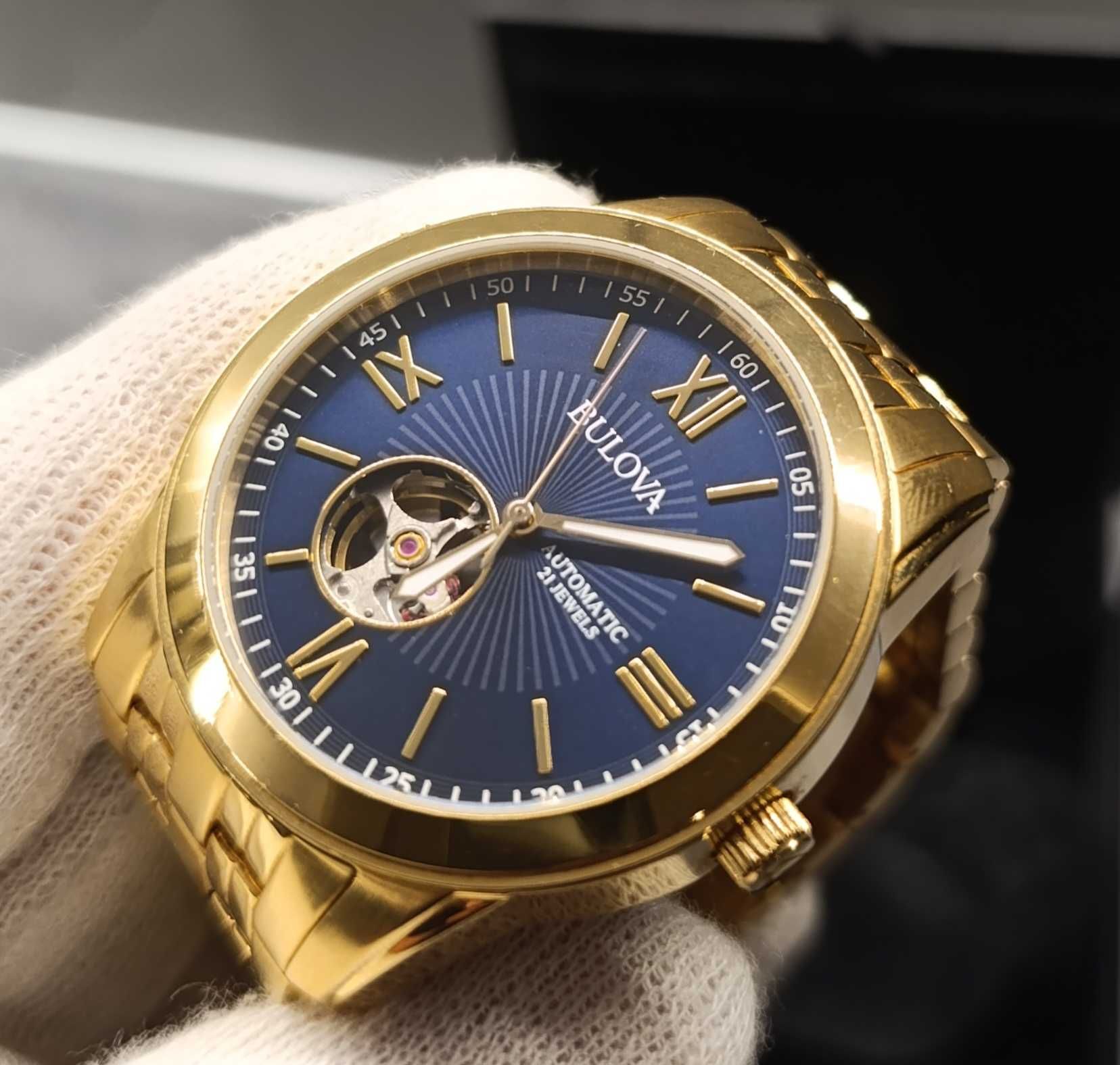 Piękny zegarek męski Bulova opean heart automatic, super stan, pudełko