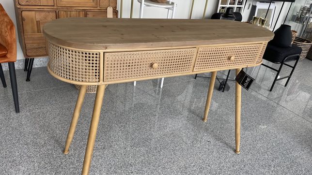 Metalowe biurko/konsola z drewnianym blatem