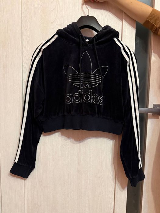 Стильна вкорочена оригінальна велюрова кофта Адідас Adidas