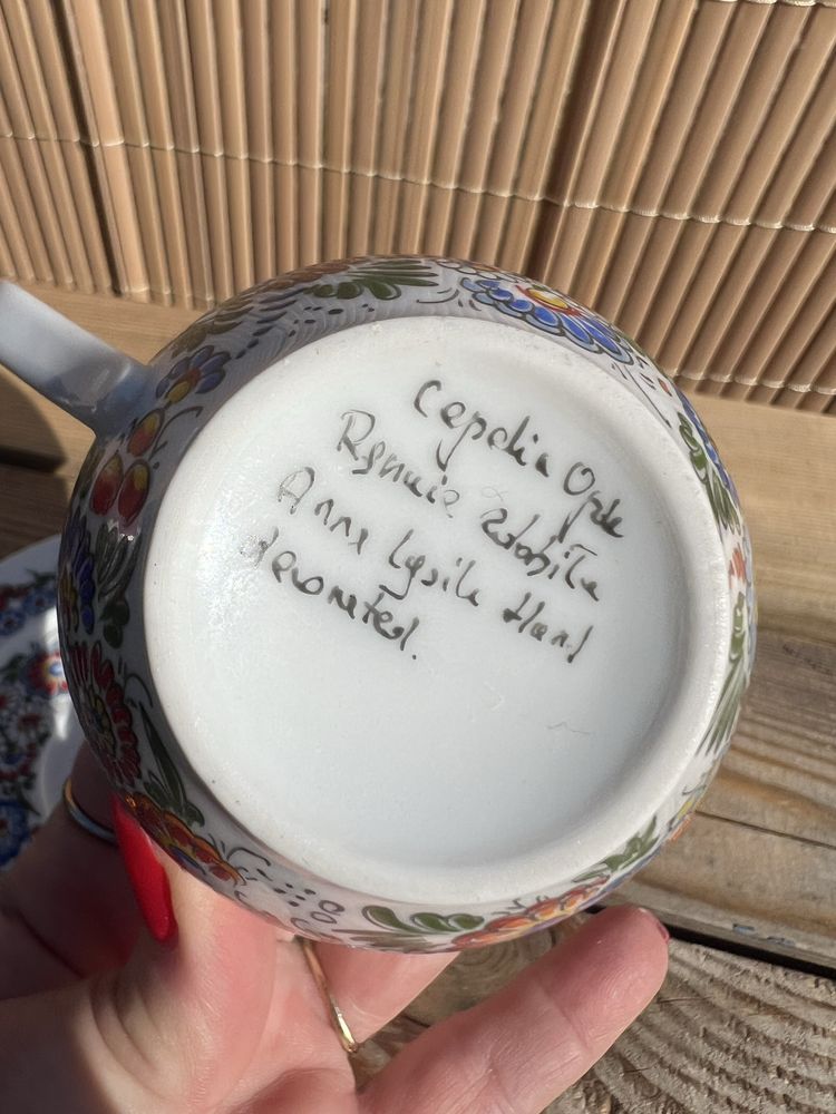 Cepelia Opole filiżanka ze spodkiem porcelana recznie malowana