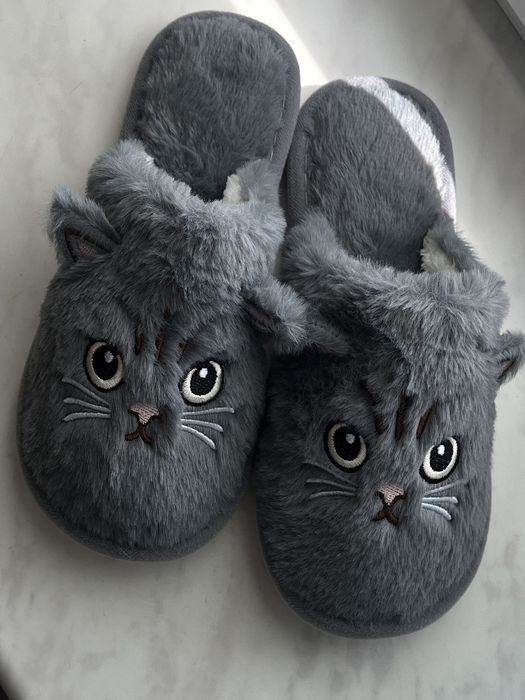 Капці домашні з котиком сірого кольору