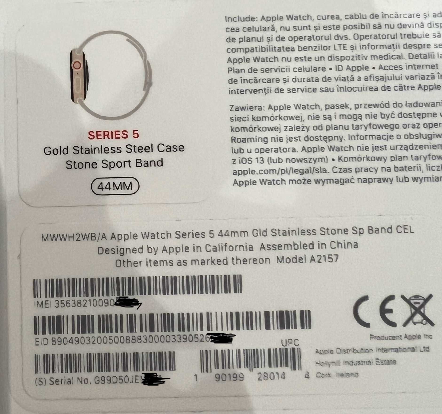 Apple Watch Series 5 44mm złoty stalowy