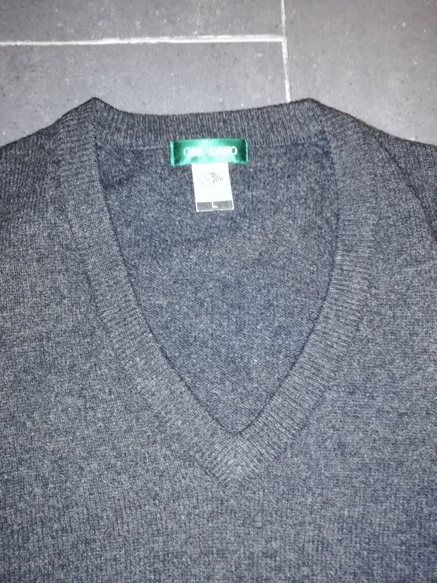 Pullover gola em bico cinza Lã T-L