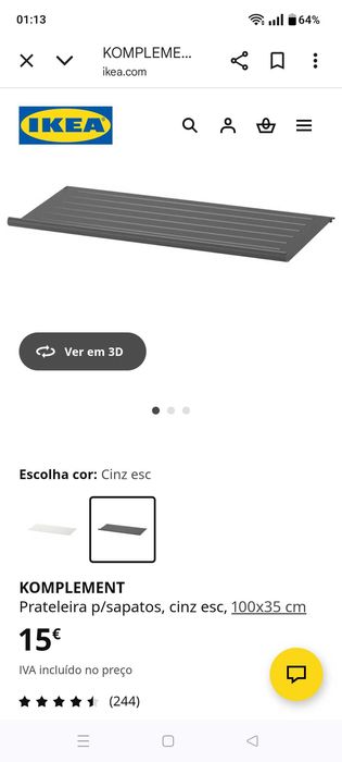 7 Prateleiras sapatos komplement do IKEA , cinza , de 100 x 35