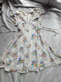 Sukienka letnia z wiskozy kremowa w kwiaty XXL, 44