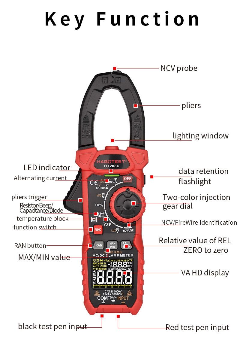 Токоизмерительные клещи Habotest HT208D AC/DC 1000A AC 750V/DC 1000V