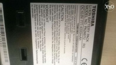 Toshiba Li-ION Battery Pack Model No PA2487U RM DC 10.8V 4000mAh