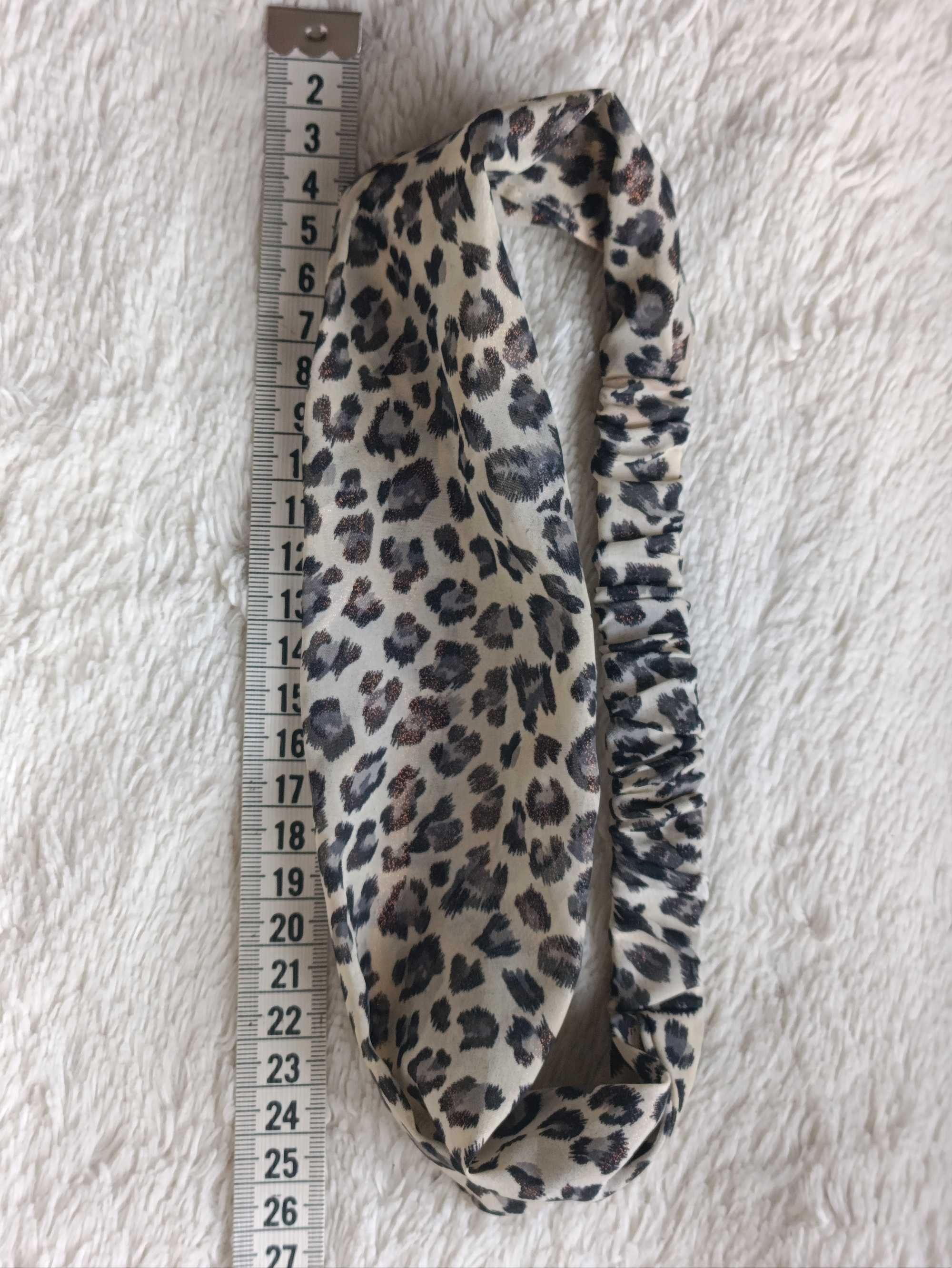 Opaska na głowę włosy panterka animal print połyskuje na złoto szeroka