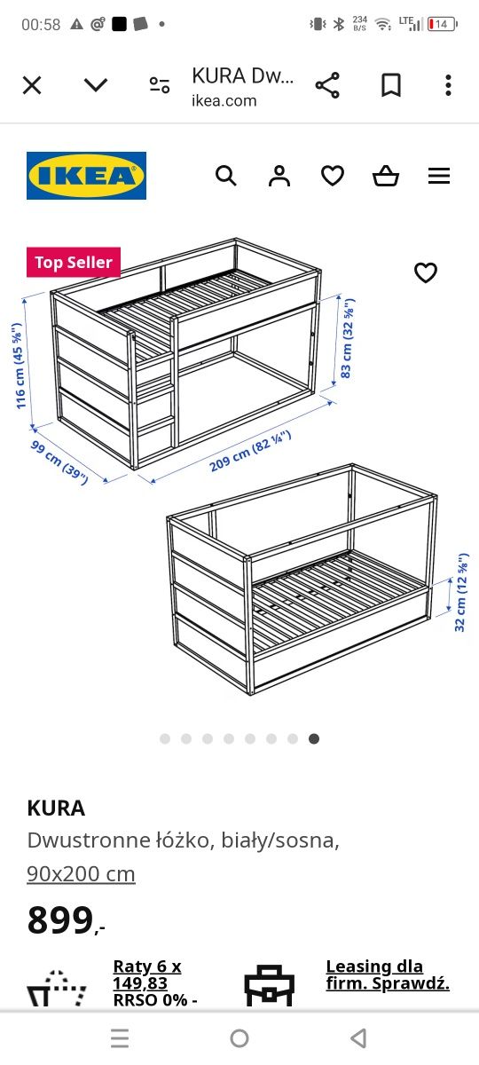 Dwustronne łóżko dziecięce Kura Ikea 90x200