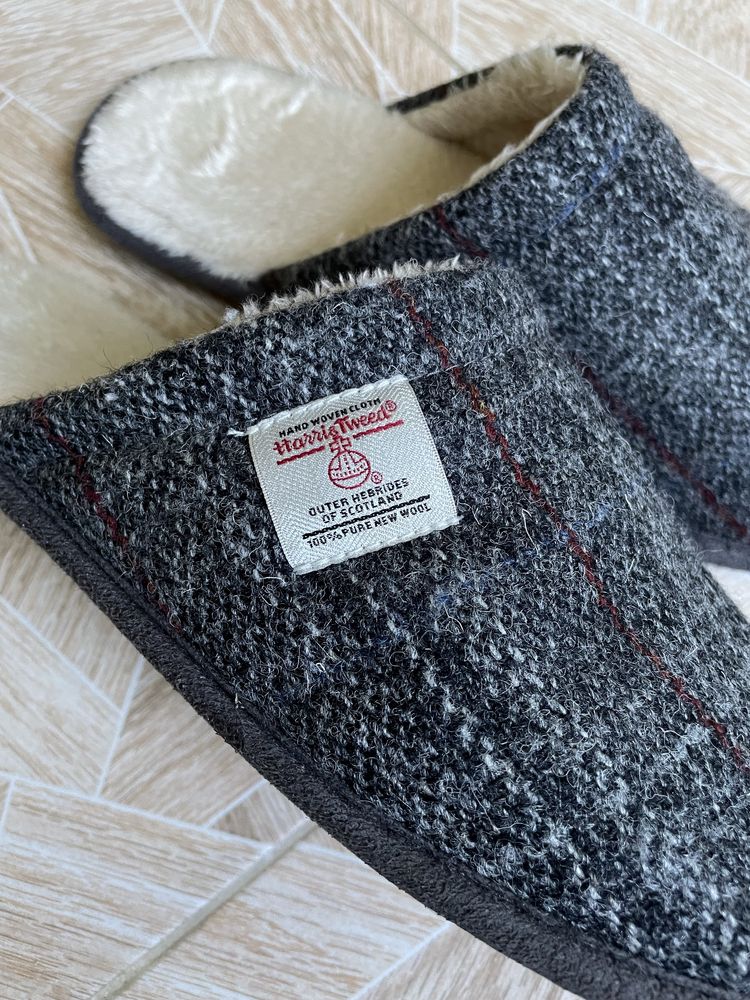 Тапочки Vintage Hype Harris Tweed Wool Checkered Grey Totes Slippers