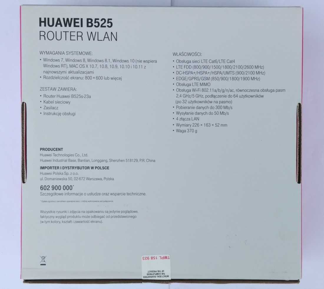 Router Huawei B525 WiFi 4xLAN komplet + startery PLAY odNOWA