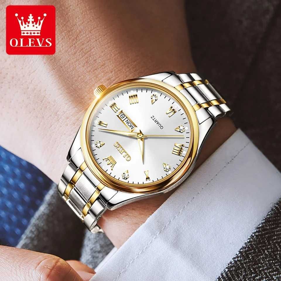 Zegarek kwarcowy Olevs 40mm srebrny złoty unisex datownik WR30 BOX