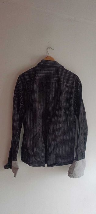 Koszula Vintage w prążki z długim rękawem XL bawełna mankiety spinki